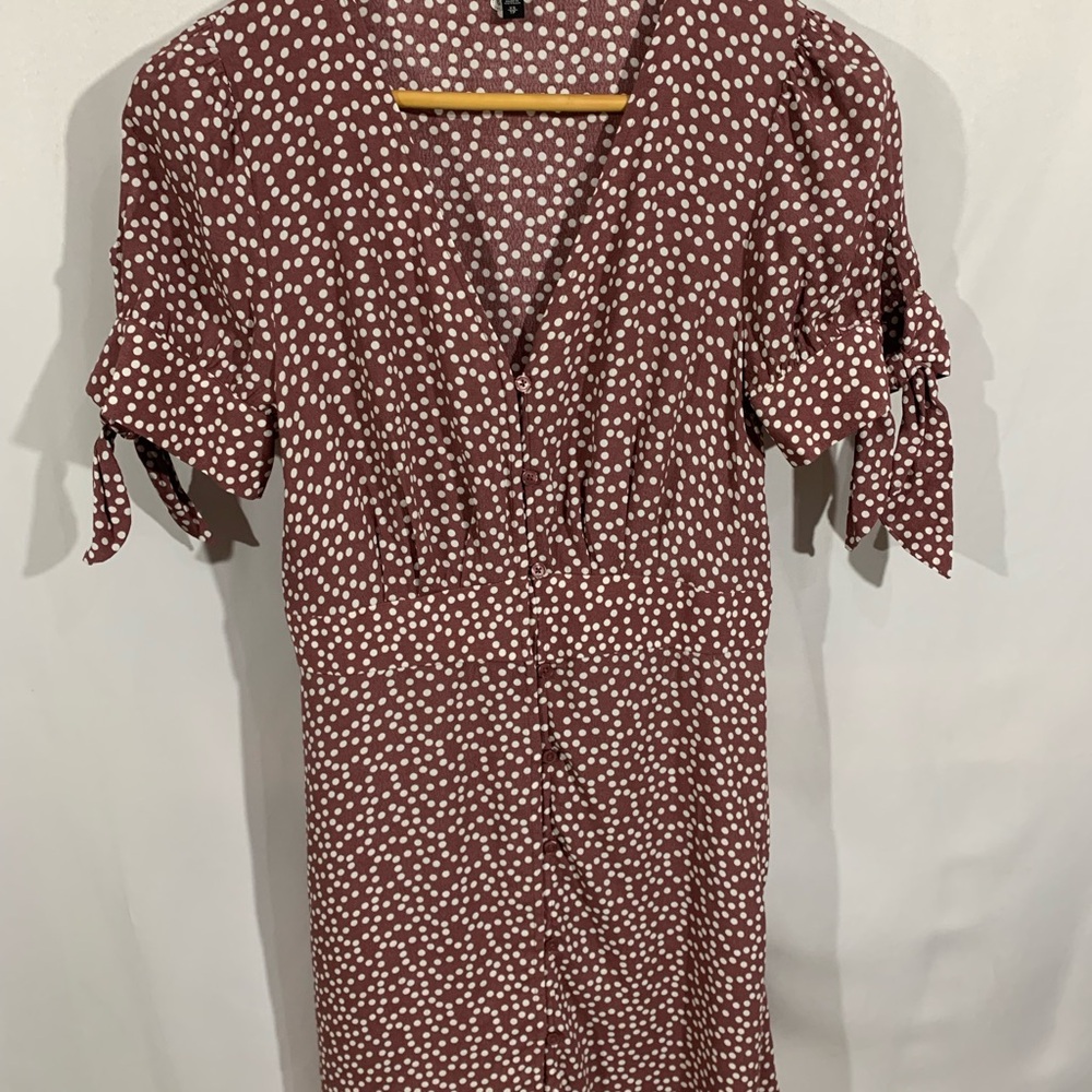 Express Mauve Polka Dot Midi Dress with Tie Sleeves